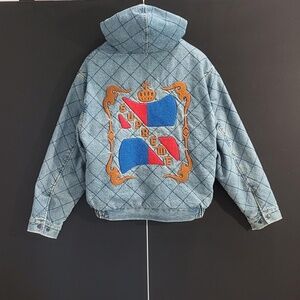 Supreme FW18 Quilted Denim Pilot Jacket – Washed Blue – Sherpa Lined – Medium